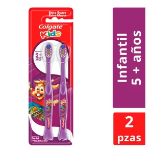 Cepillo de Dientes Infantil Colgate Kids Extra Suave 5+ Años 2 Pzas