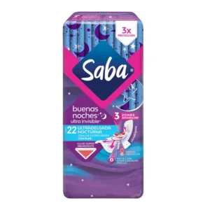 Toalla Femenina Saba Ultra Invisible Nocturna Con Alas 22 Pzas