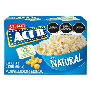 Botana Palomitas ACT II Natural 3 Pack 90 Gr